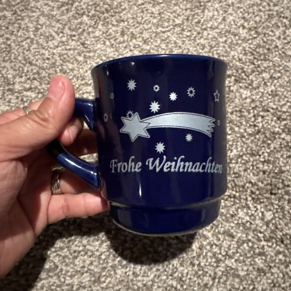 Blue Gluhwein Mug‎ Frohe Weihnachten German Christmas Cup Stars